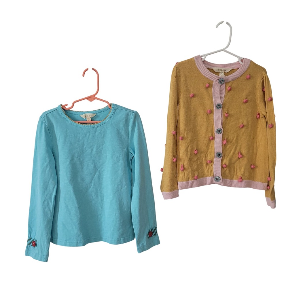 Matilda Jane Lot of 2 Size 6 Cardigan Top Mustard Yellow Pom Pom Whimsical